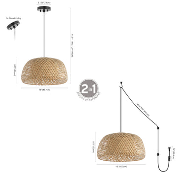 Mateo 18" Farmhouse Coastal Bamboo 180" Cord Plug-In or Hardwired LED Pendant - JONATHAN Y
